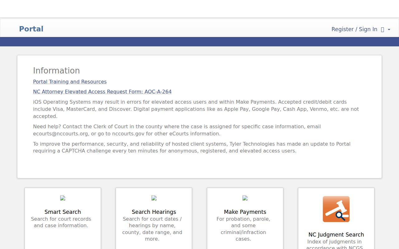 North Carolina criminal court cases eCourts Portal search interface