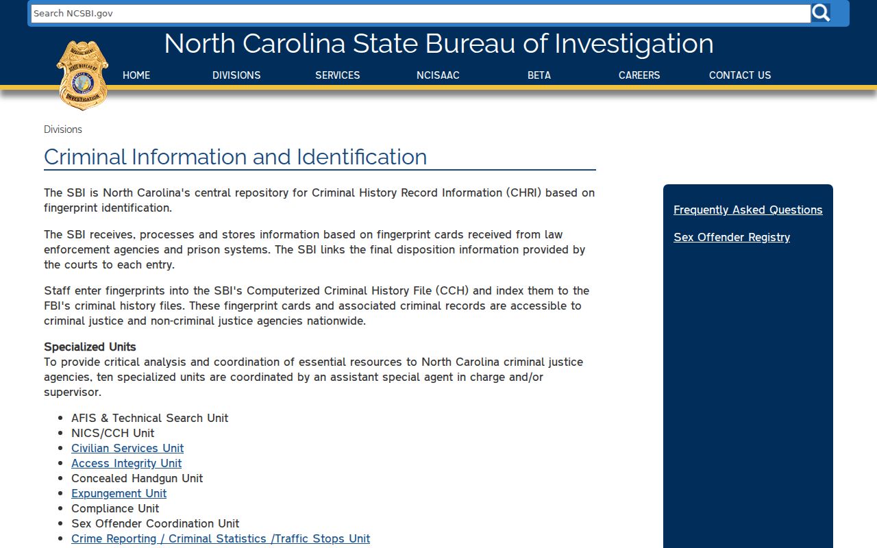 North Carolina NC SBI criminal history CIIS overview