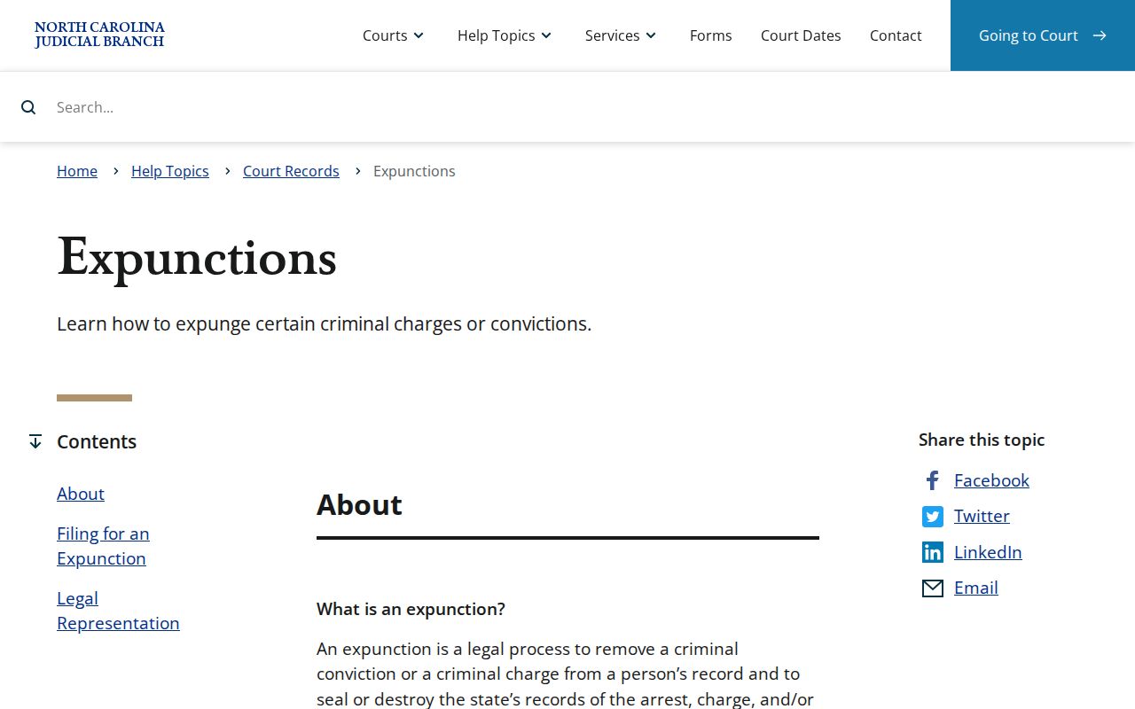 North Carolina criminal record expunction forms and help